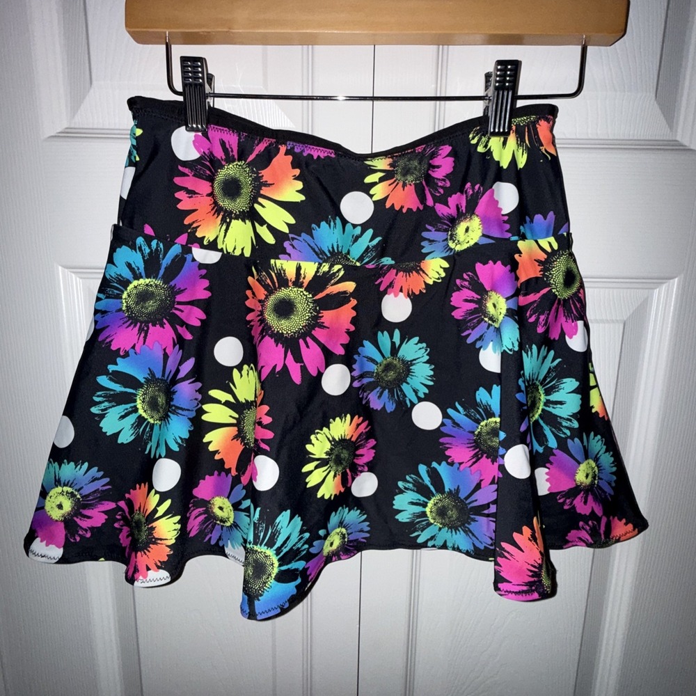 Sparkle Skirts Women Athletic Neon Multi Color Flowers Print Skort Size Small